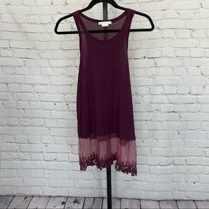 Marlow Purple Sleeveless Blouse with Lace Trim Size Medium